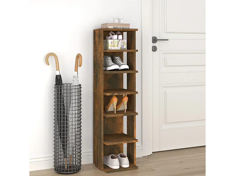 Gerookt eiken schoenenrek 27,5x27x102cm bewerkt hout