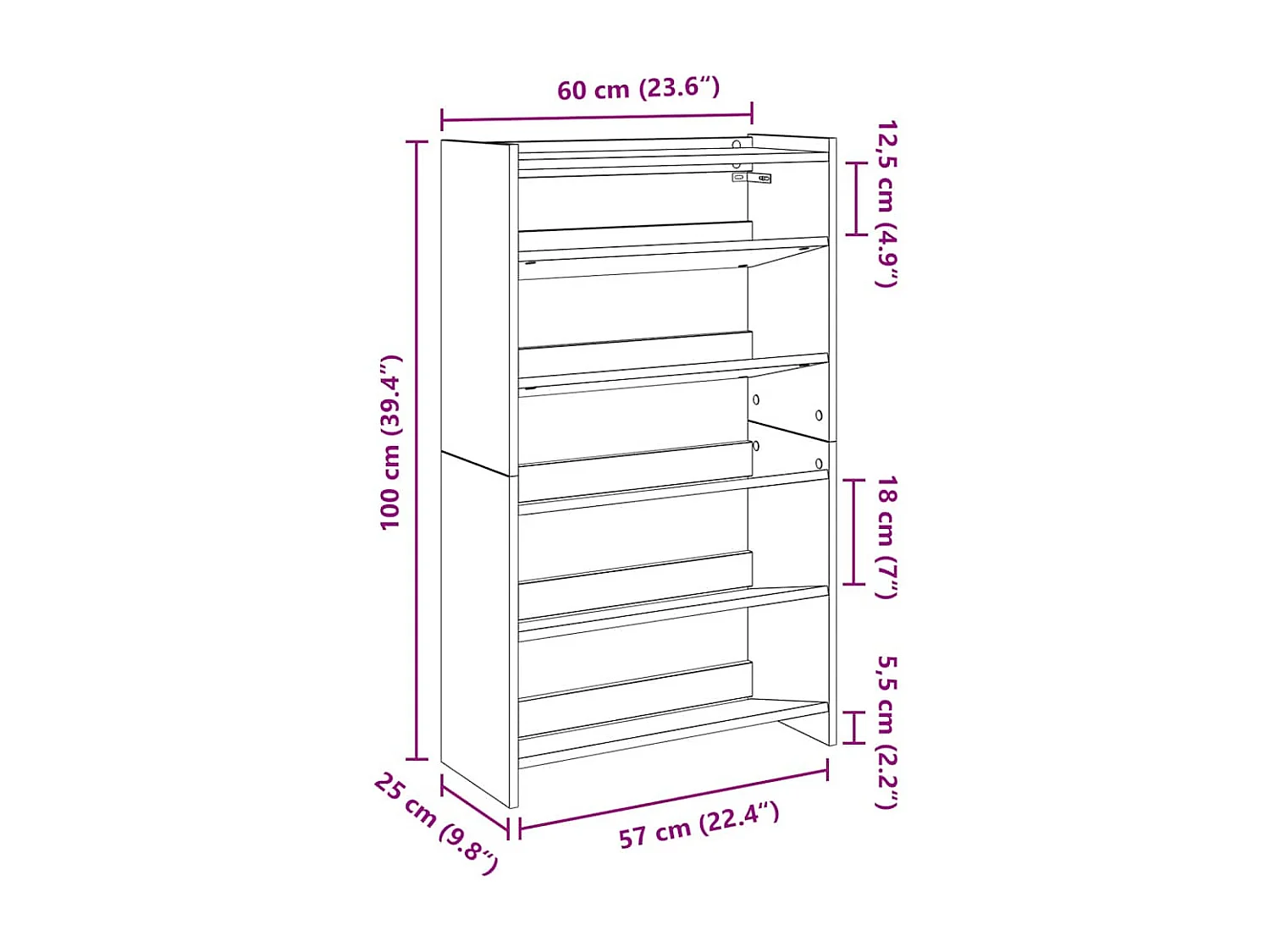 Étagère à chaussures noir 60x25x100 cm bois d'ingénierie