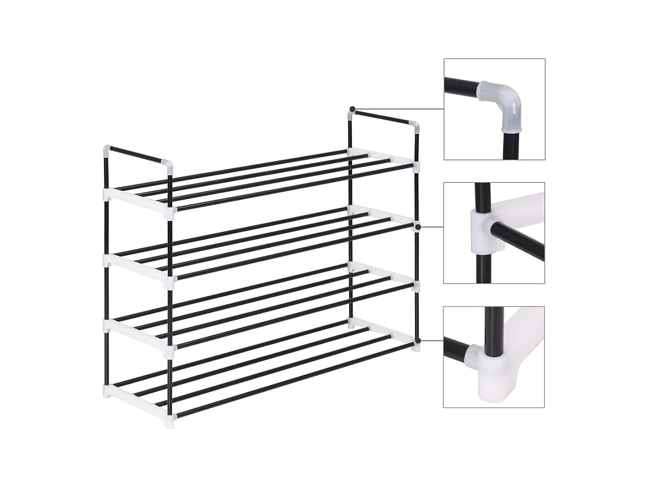 Zapatero con 4 estantes Metal y plástico negro