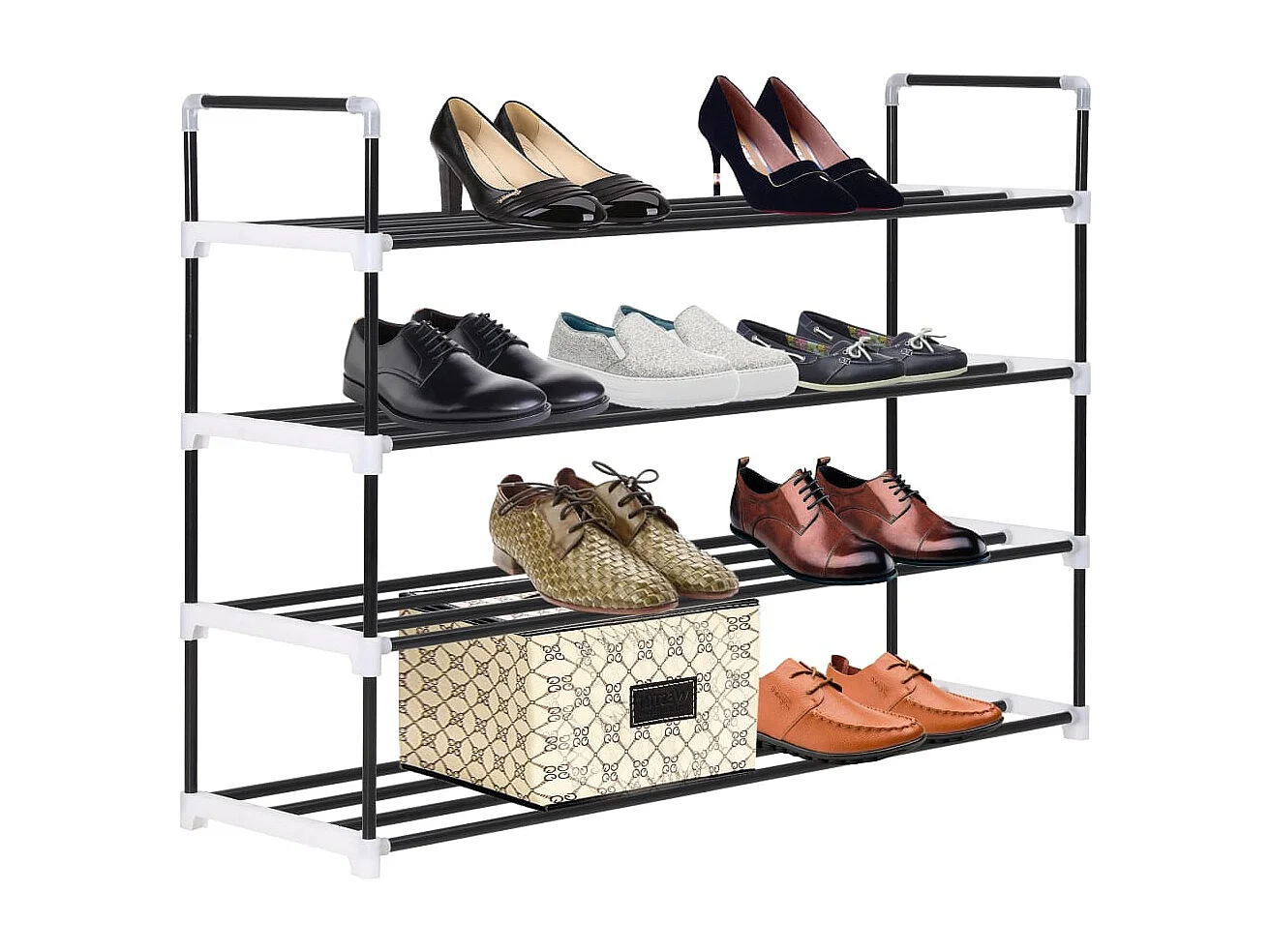 Zapatero con 4 estantes Metal y plástico negro