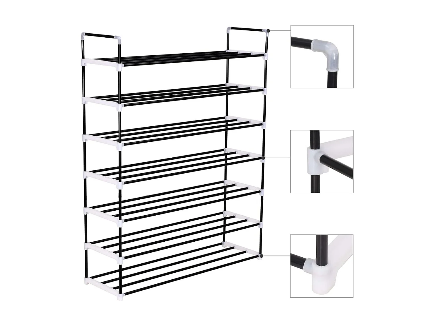 Scarpiera con 7 ripiani in metallo e plastica Nero