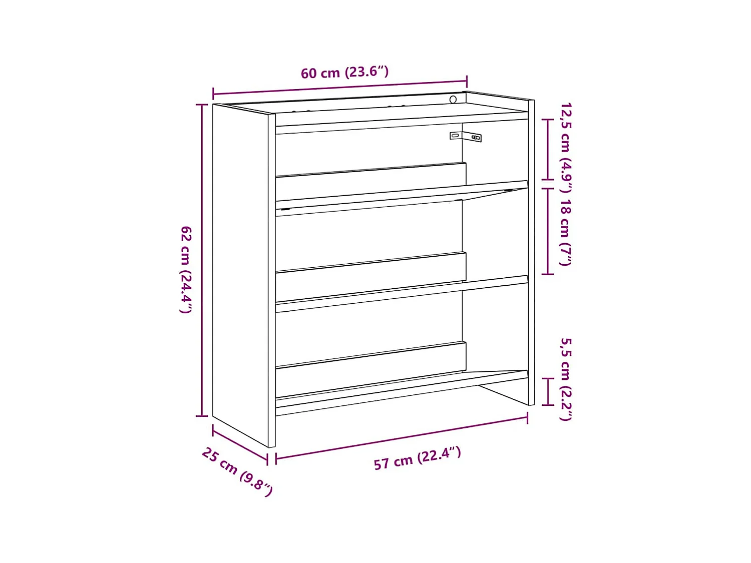 Étagère à chaussures sonoma gris 60x25x62 cm bois d'ingénierie