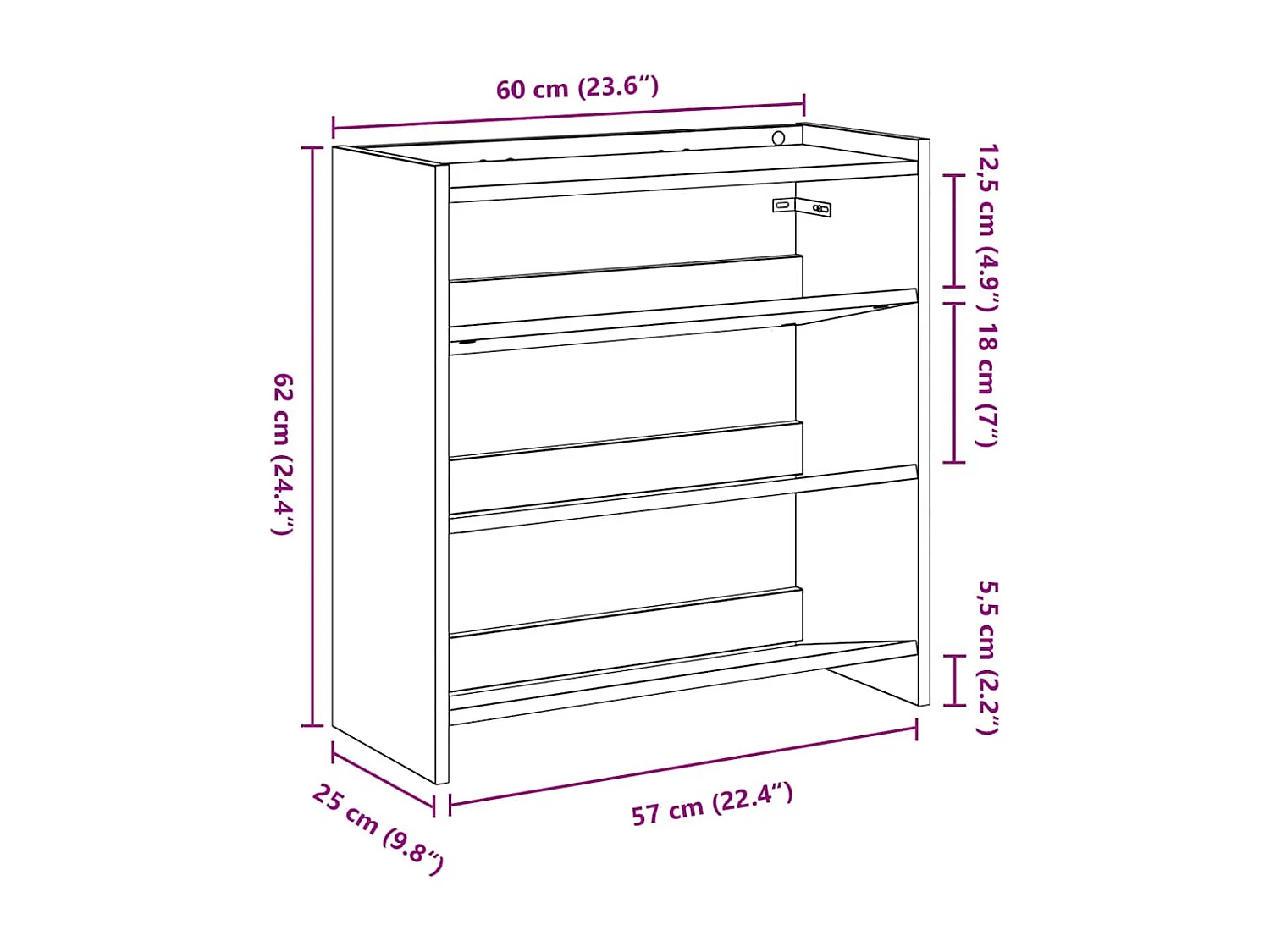 Étagère à chaussures sonoma gris 60x25x62 cm bois d'ingénierie