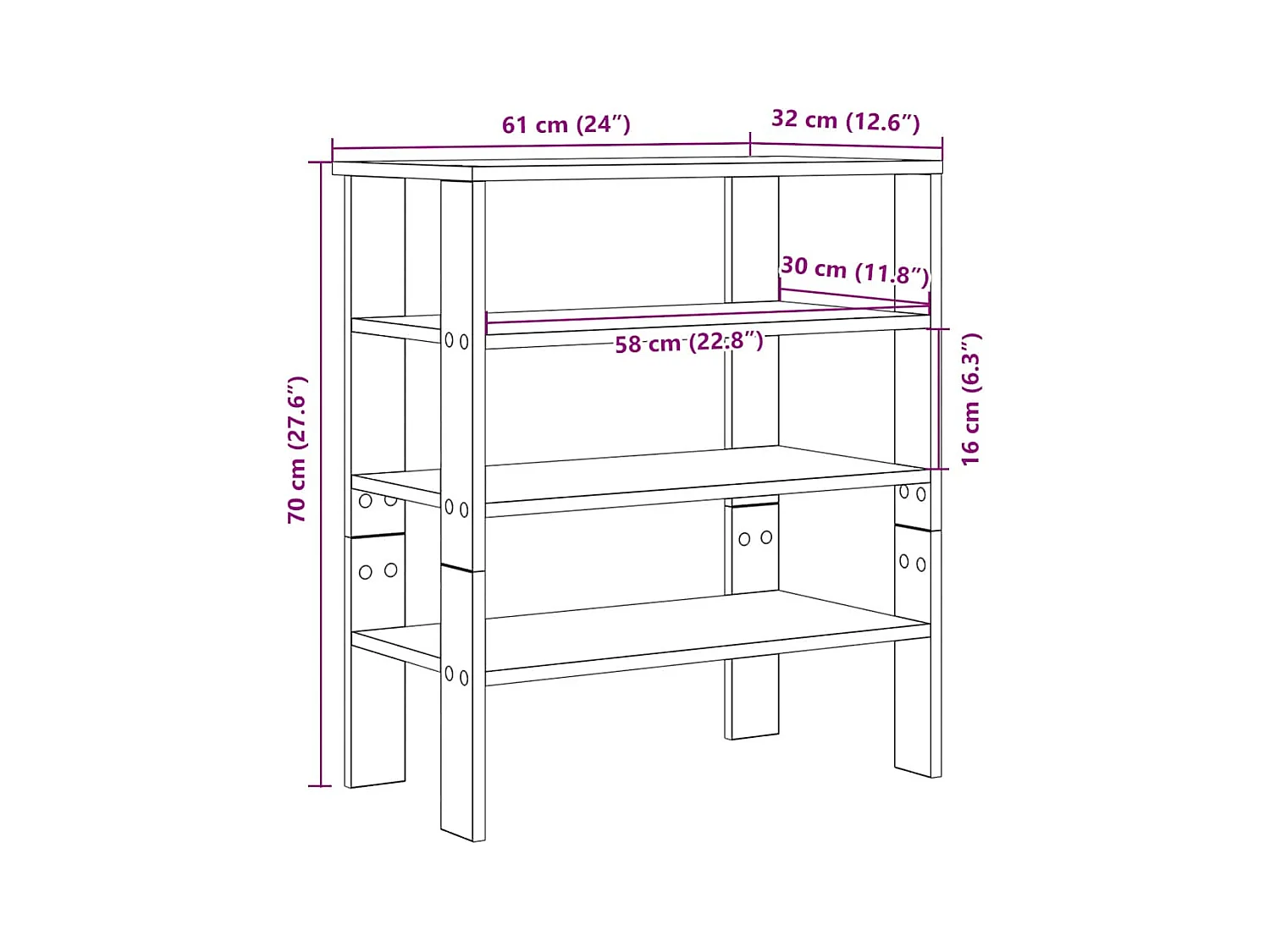 Étagère à chaussures chêne sonoma 61x32x70 cm bois d'ingénierie