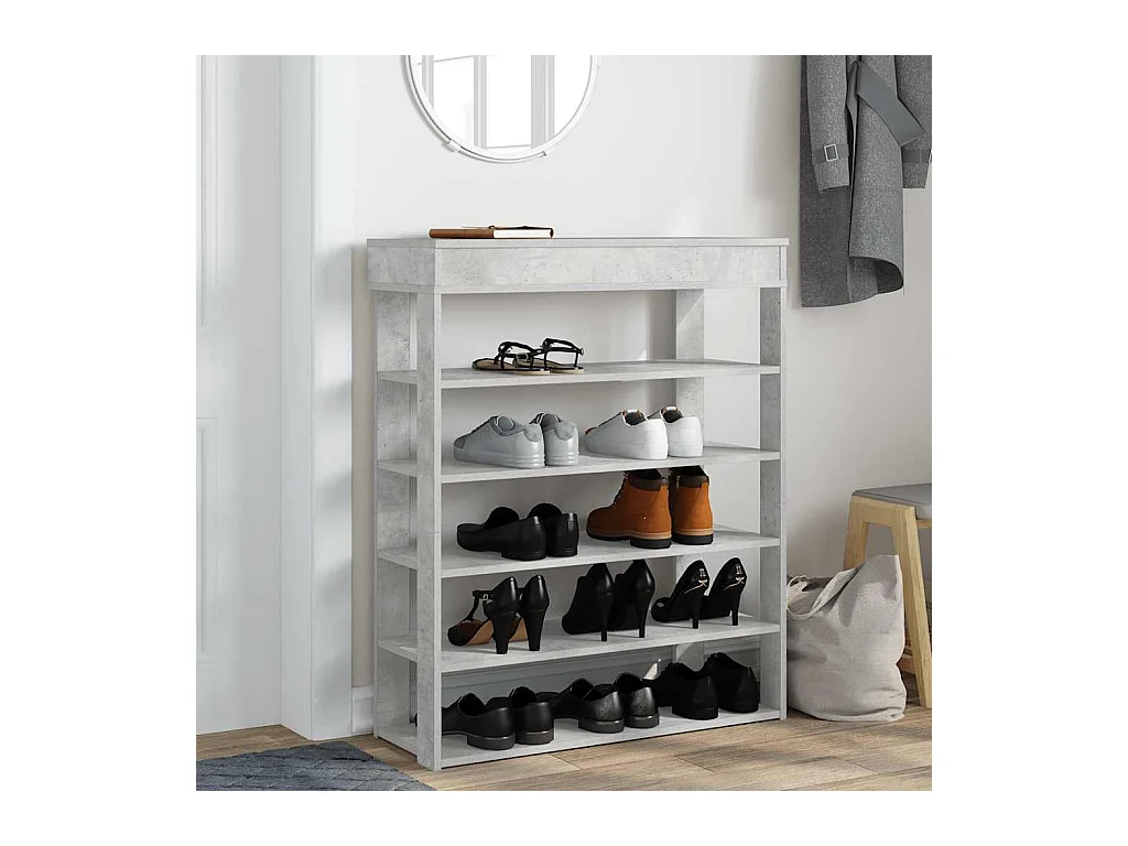 Étagère à chaussures gris béton 80x30x98 cm bois d'ingénierie