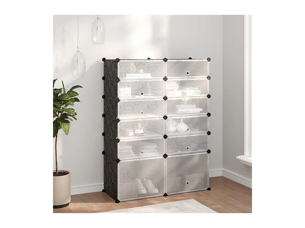 Zwarte schoenenrek 94x37x125 cm PP