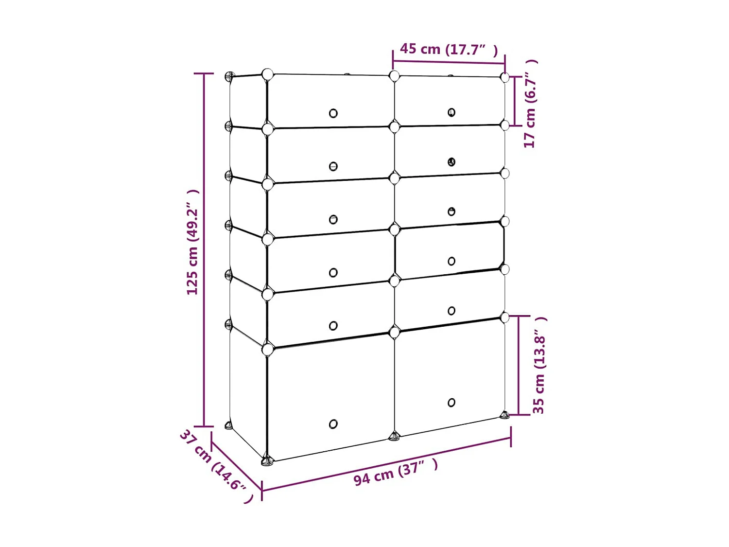 Zwarte schoenenrek 94x37x125 cm PP