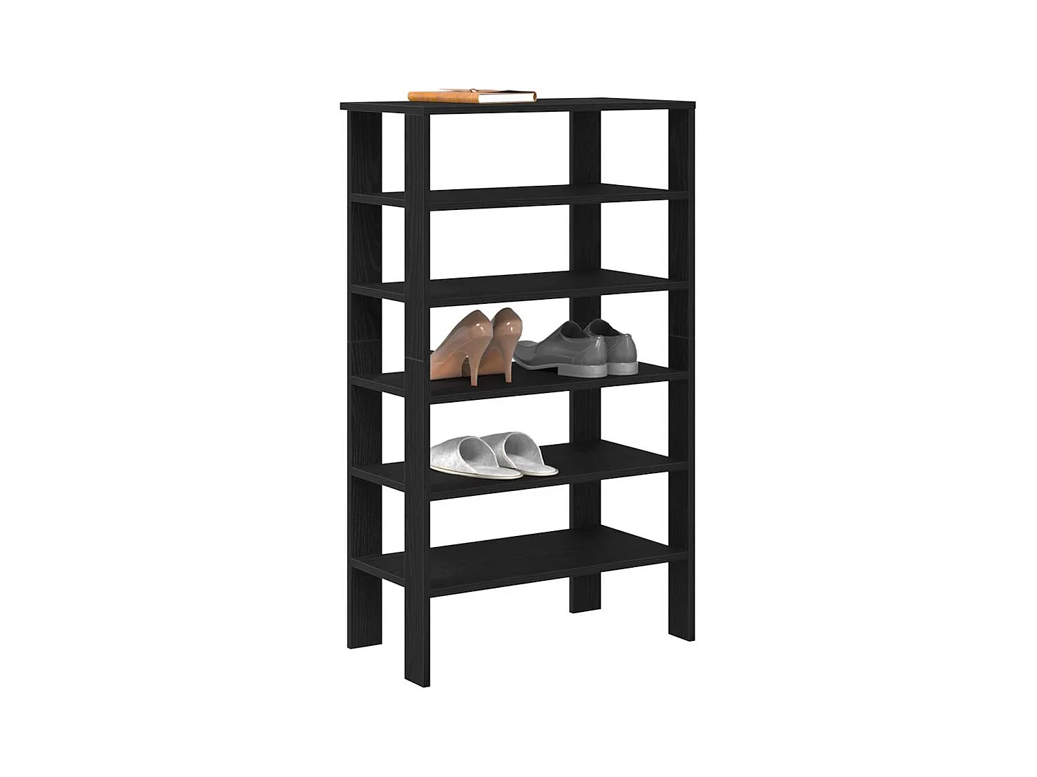 Zwarte schoenenrek 61x32x105 cm bewerkt hout