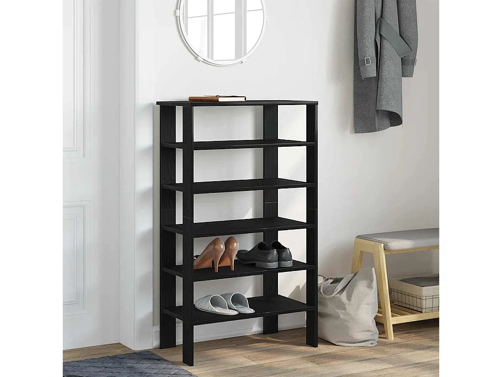 Zwarte schoenenrek 61x32x105 cm bewerkt hout