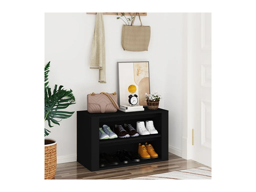 Scarpiera nera 75x35x45 cm Legno ingegnerizzato
