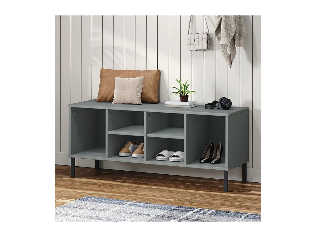 Schoenenrek met metalen poten, grijs, 106x35x45 cm, OSLO hout