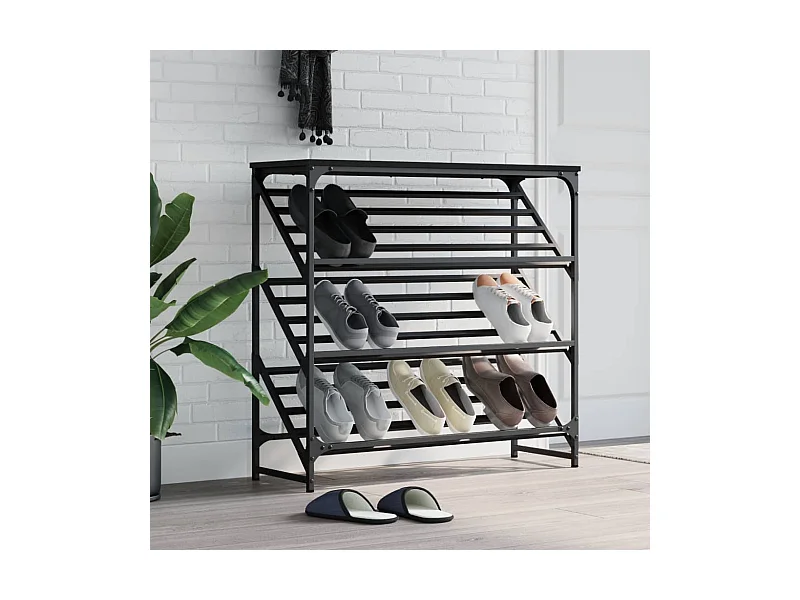 Scarpiera nera 90x30x85 cm in legno ingegnerizzato