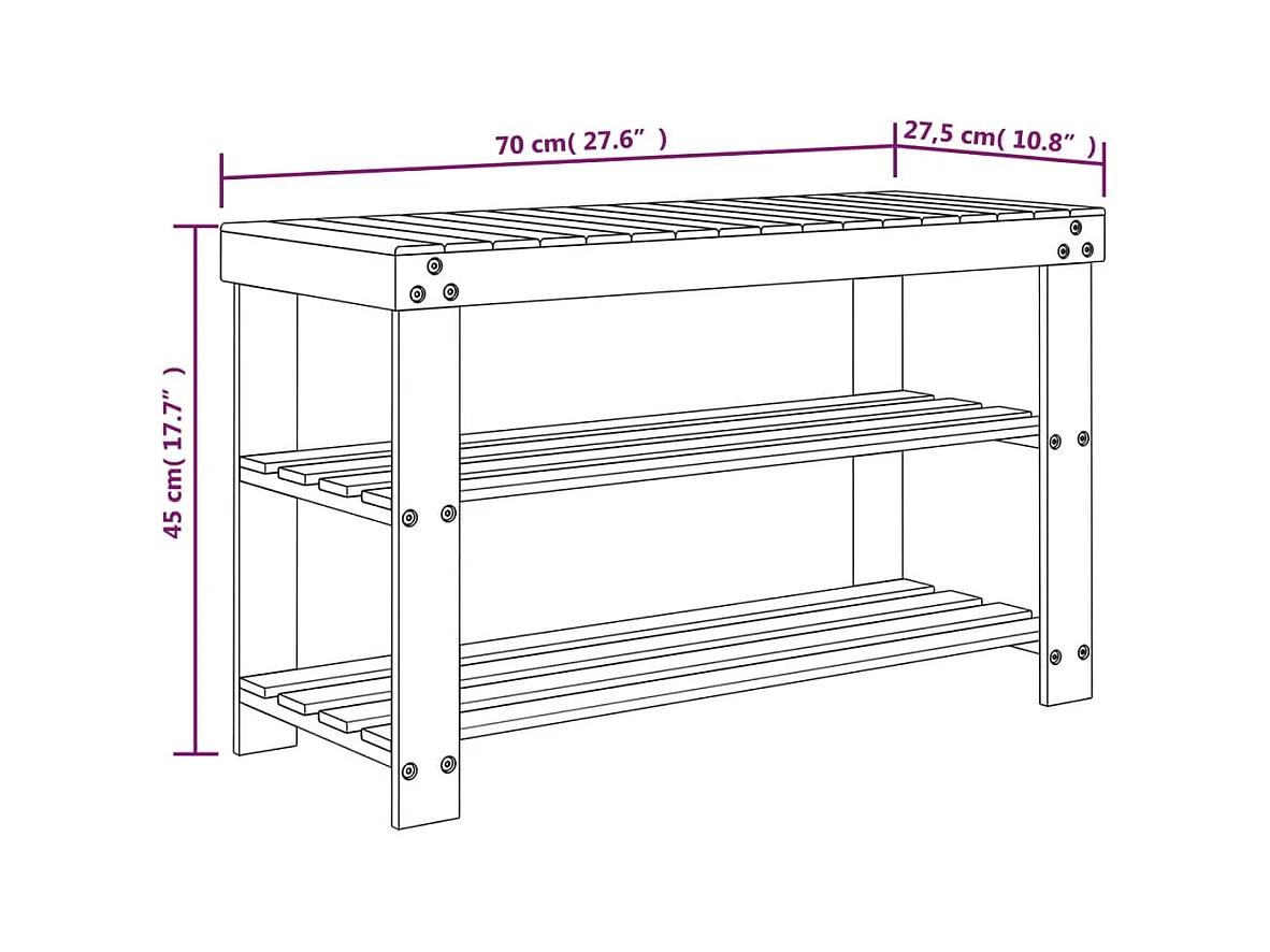 Étagère à chaussures 3 niveaux 70x27,5x45 cm bambou