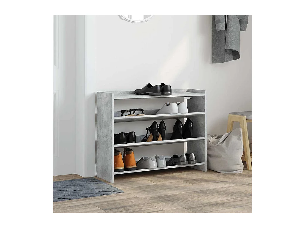 Étagère à chaussures gris béton 80x25x62 cm bois d'ingénierie