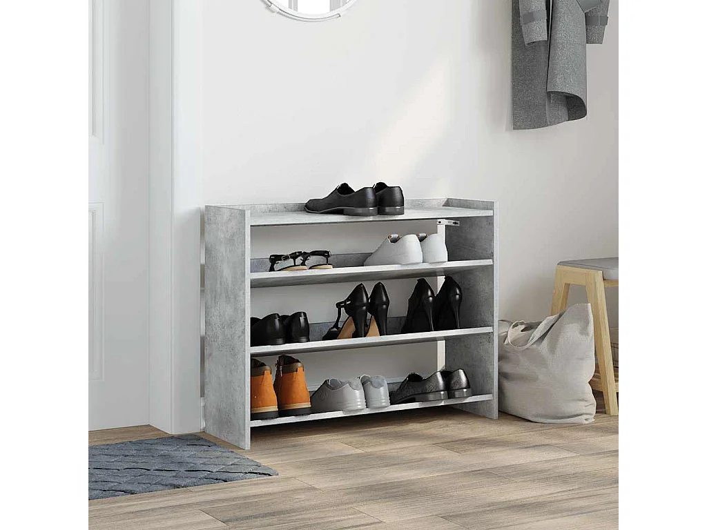 Étagère à chaussures gris béton 80x25x62 cm bois d'ingénierie