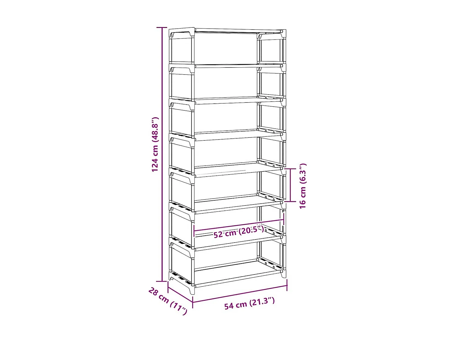 Zapatero de 8 niveles gris 54x28x124cm tela no tejida