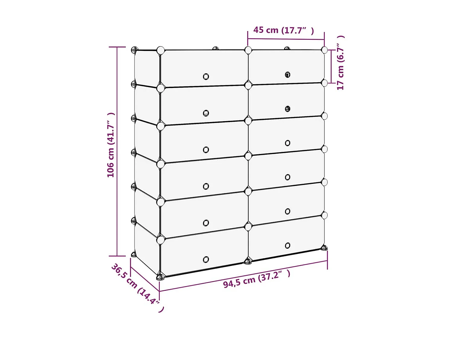 Transparant schoenenrek 94,5x36,5x106 cm PP