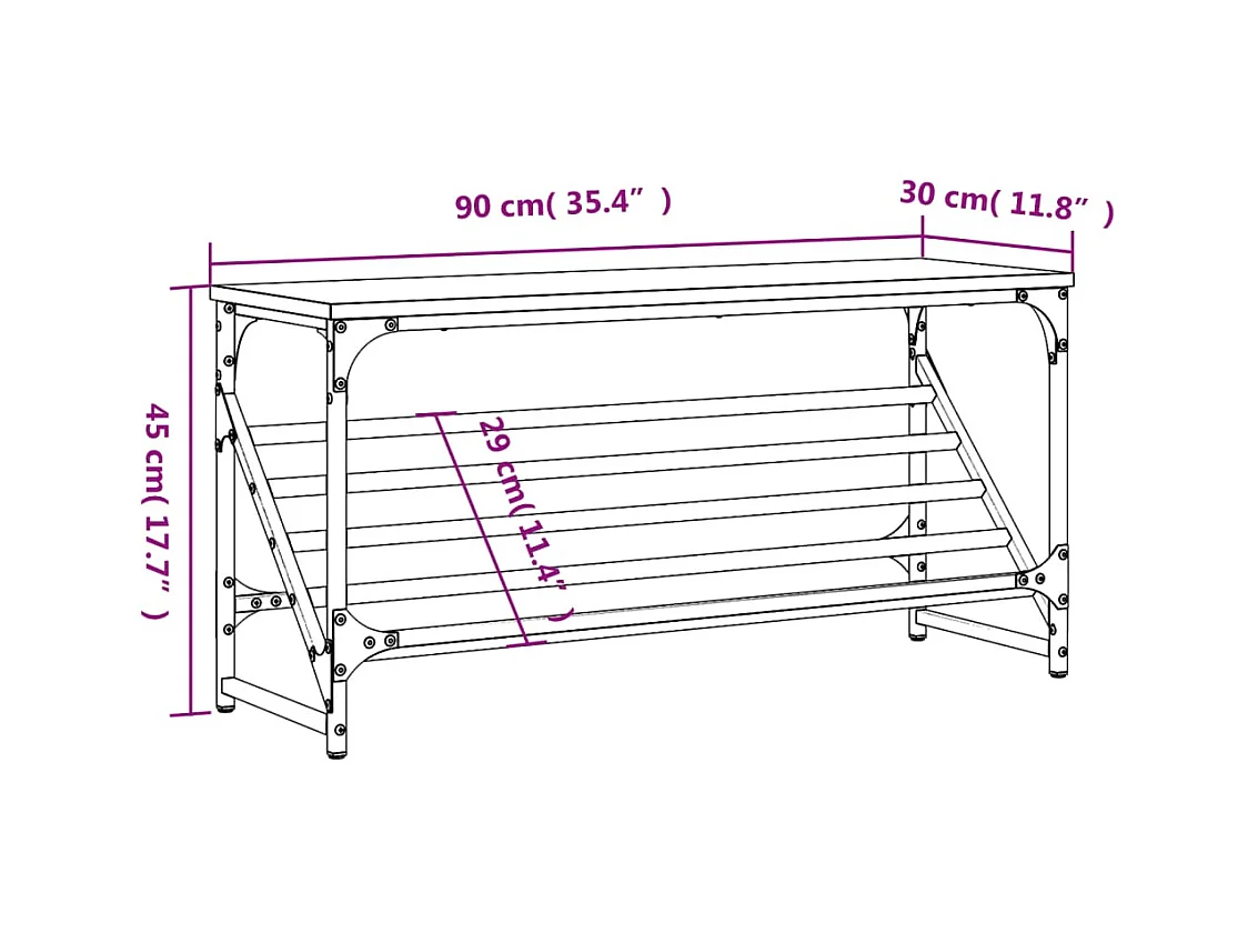 Sonoma grijs schoenenrek 90x30x45 cm bewerkt hout