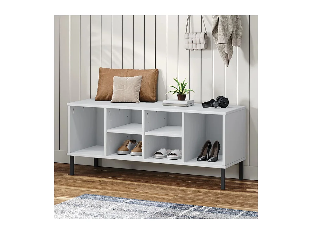 Étagère à chaussures pieds en métal Blanc 106x35x45cm Bois OSLO