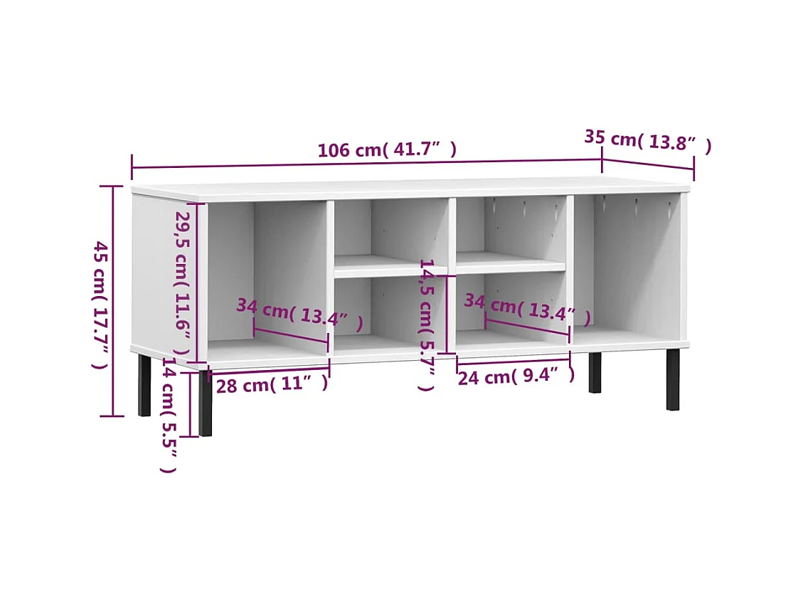 Étagère à chaussures pieds en métal Blanc 106x35x45cm Bois OSLO