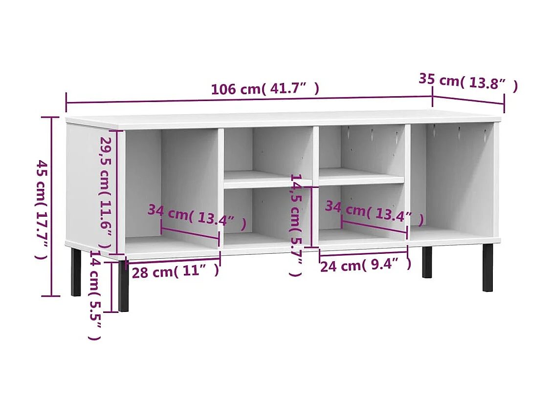 Zapatero patas metal Blanco 106x35x45cm Madera OSLO