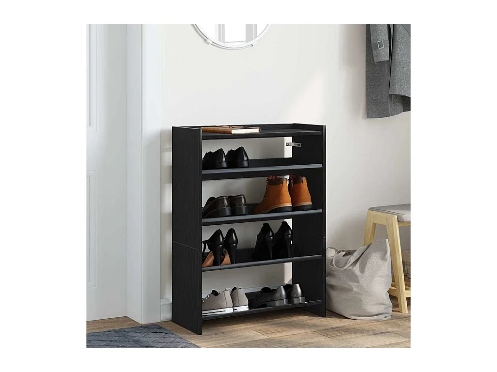 Étagère à chaussures noir 60x25x81 cm bois d'ingénierie