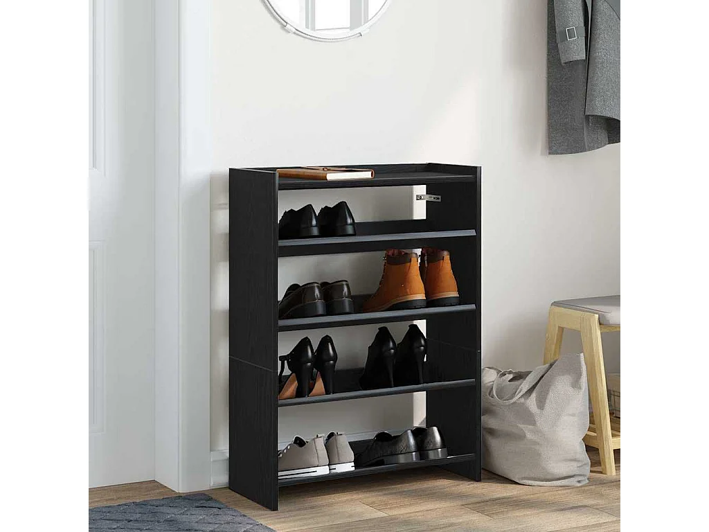 Étagère à chaussures noir 60x25x81 cm bois d'ingénierie