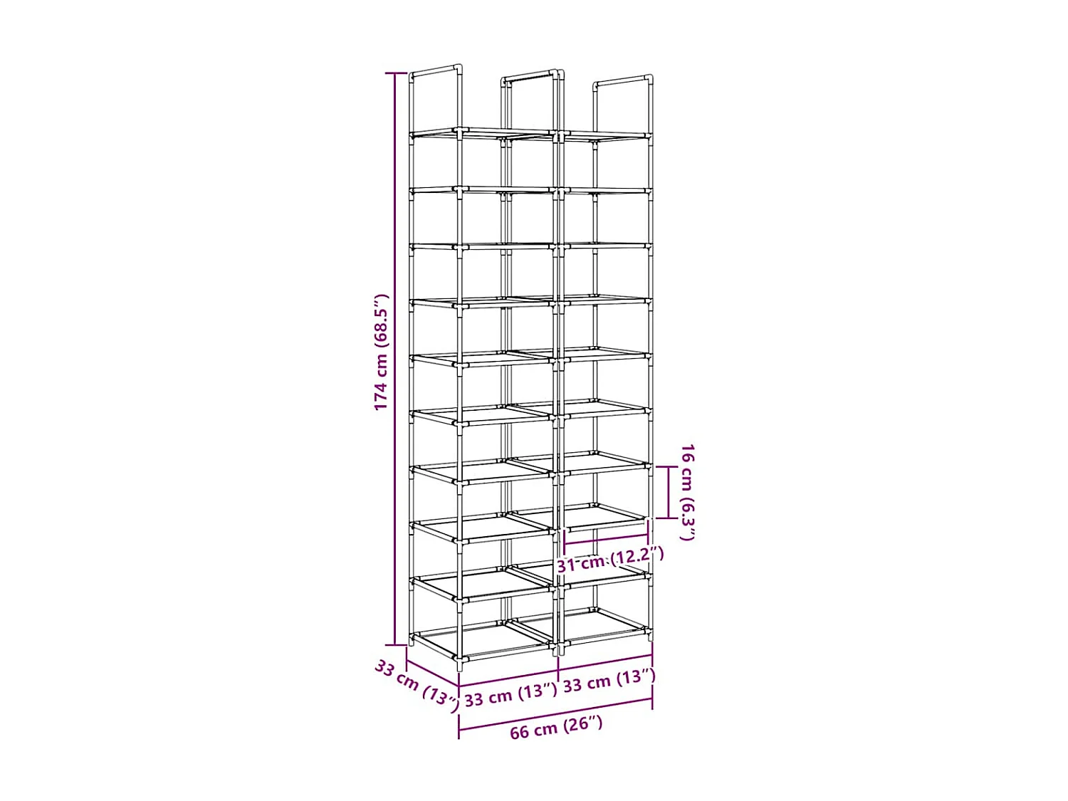 Étagères chaussures 2 pcs 10niveaux 33x33x174cm tissu non-tissé