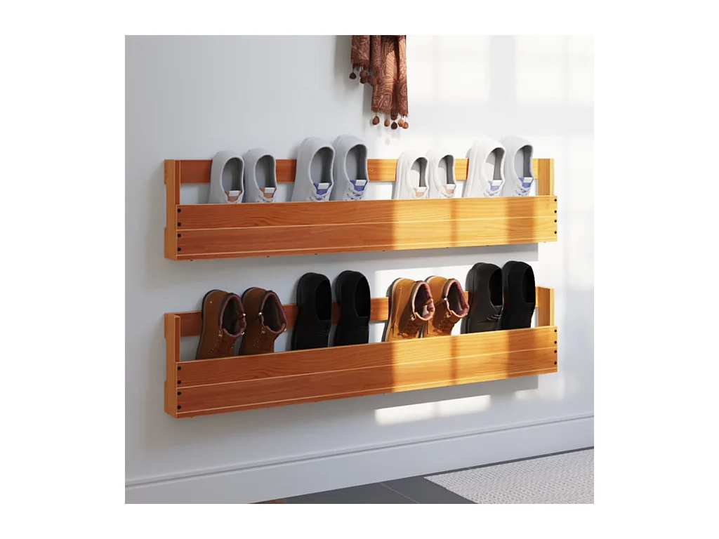 Étagères à chaussures murales 2 pcs cire marron 110x8,5x23,5 cm