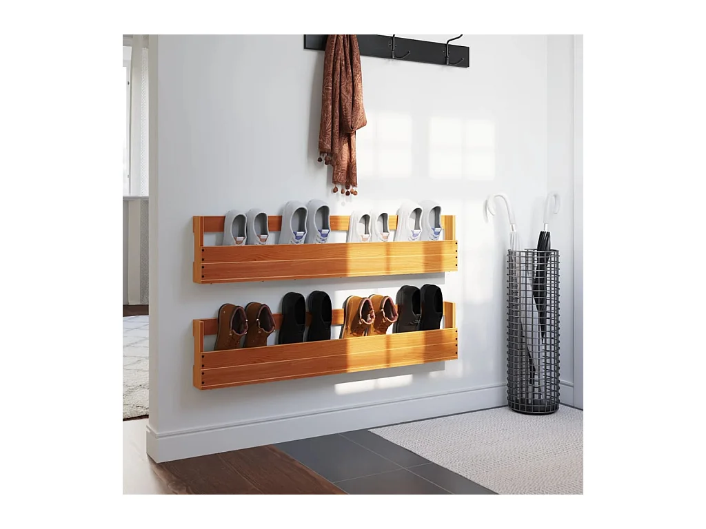 Étagères à chaussures murales 2 pcs cire marron 110x8,5x23,5 cm