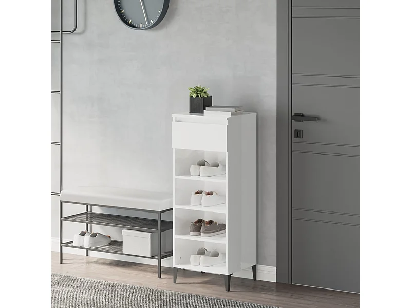 Scarpiera Bianco lucido 40x36x105cm Legno composito