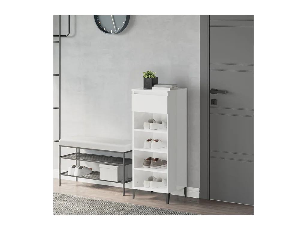 Zapatero Blanco brillo 40x36x105cm Madera de ingeniería