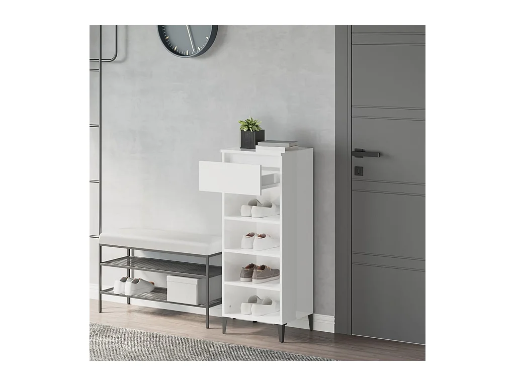 Zapatero Blanco brillo 40x36x105cm Madera de ingeniería