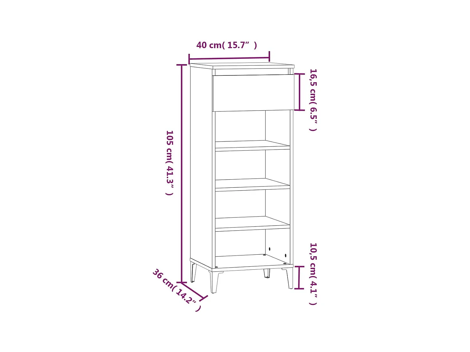 Zapatero Blanco brillo 40x36x105cm Madera de ingeniería