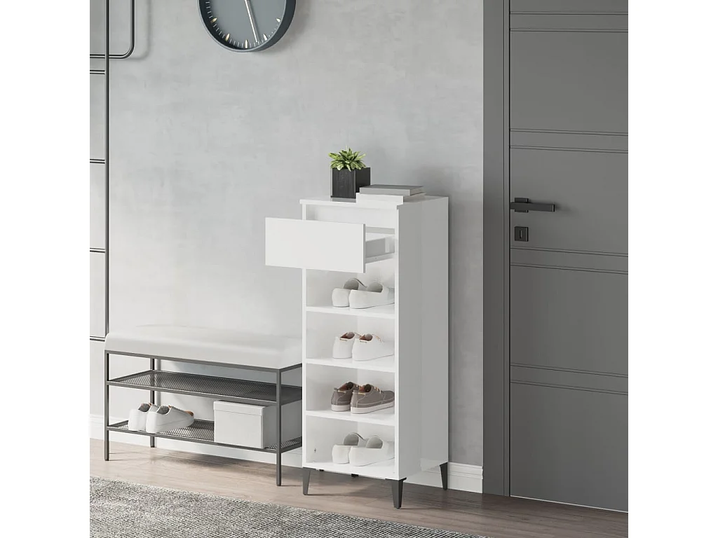 Zapatero Blanco brillo 40x36x105cm Madera de ingeniería