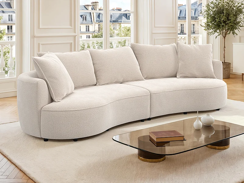 Canapé 4 places en tissu chenille beige CEPRANO de Maison Céphy