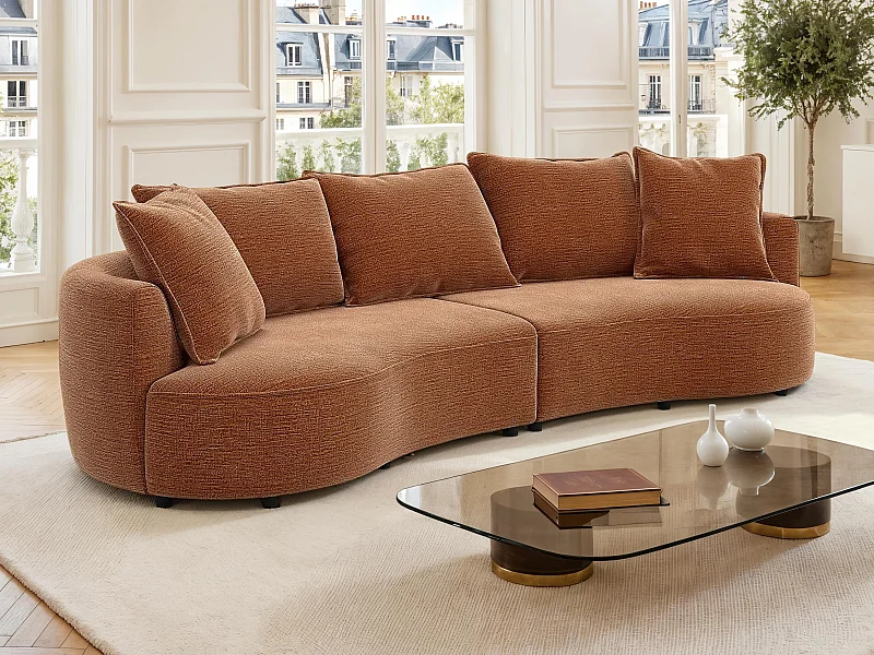 Canapé 4 places en tissu chenille terracotta CEPRANO de Maison Céphy