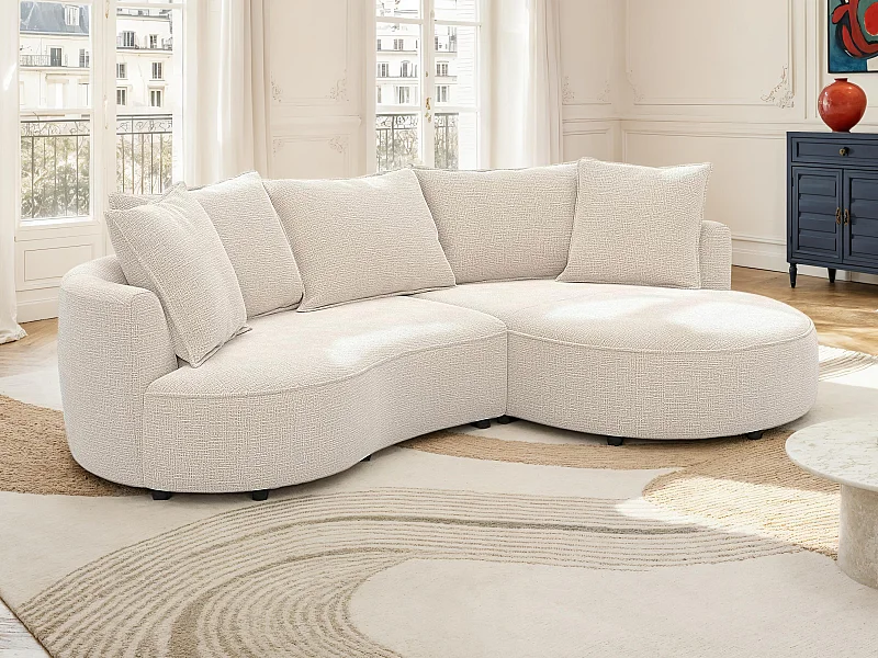 Canapé d'angle droit en tissu chenille beige CEPRANO de Maison Céphy