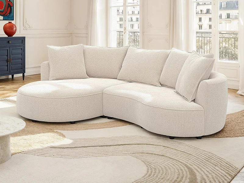 Canapé d'angle gauche en tissu chenille beige CEPRANO de Maison Céphy