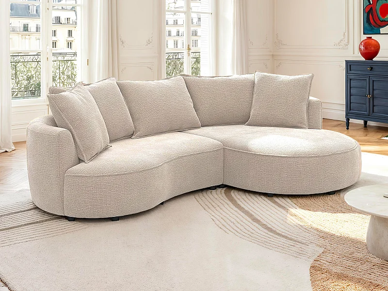 Canapé d'angle droit en tissu chenille taupe CEPRANO de Maison Céphy