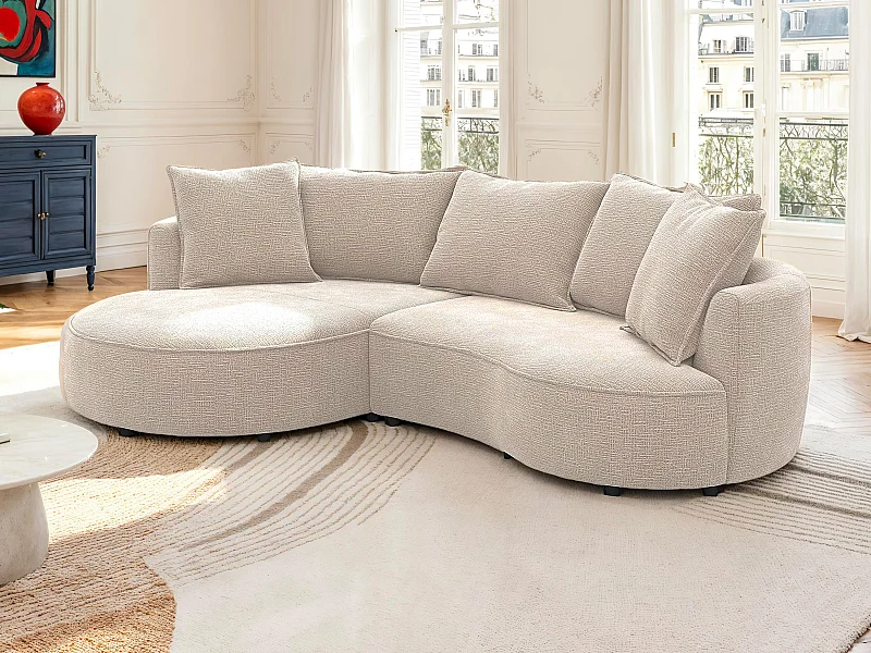 Canapé d'angle gauche en tissu chenille taupe CEPRANO de Maison Céphy