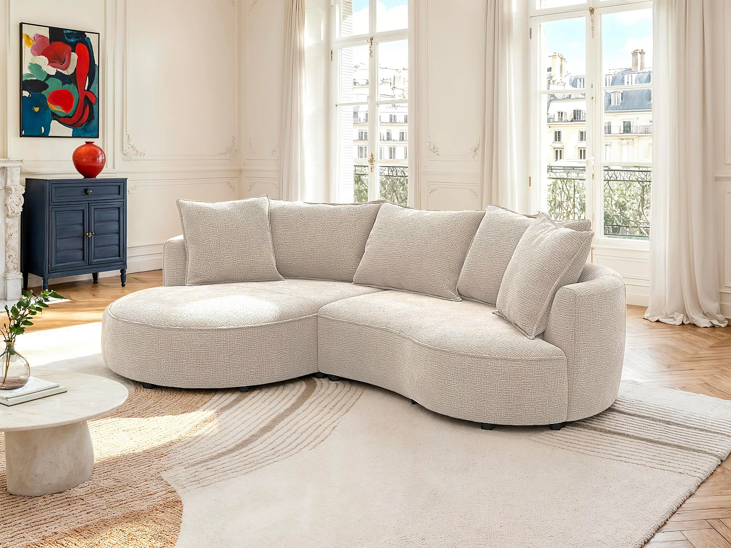 Canapé d'angle gauche en tissu chenille taupe CEPRANO de Maison Céphy