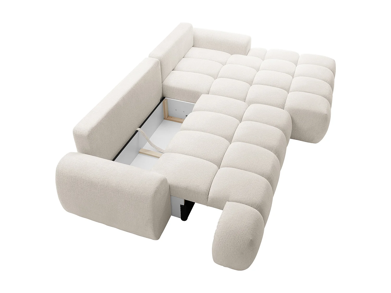 Højre hjørnesofa med beige chenillestof, kan konverteres FARNETA