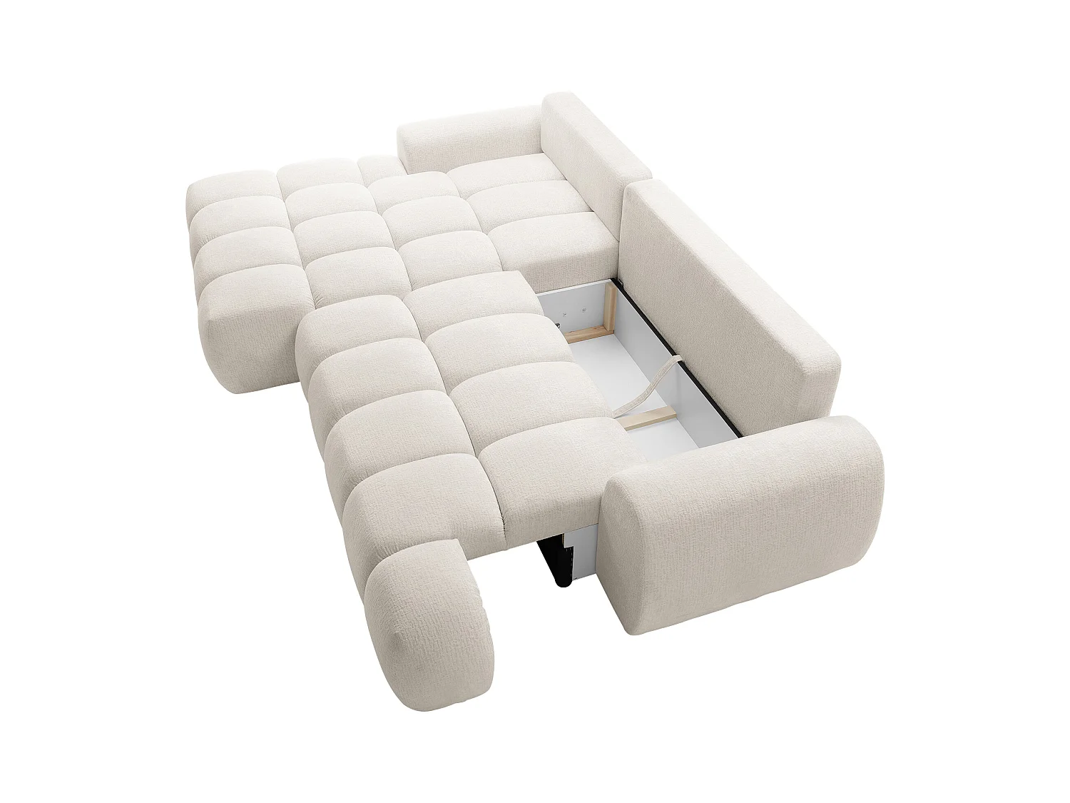 Venstre hjørnesofa i beige chenille-stoff FARNETA, kan gjøres om til seng