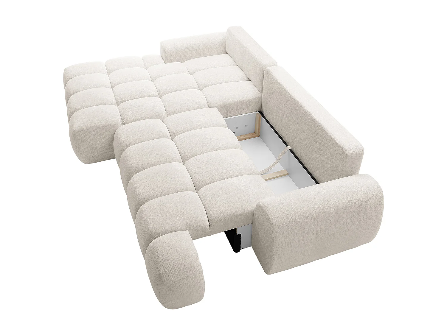 Vänstervänd bäddsoffa i beige chenilletyg FARNETA