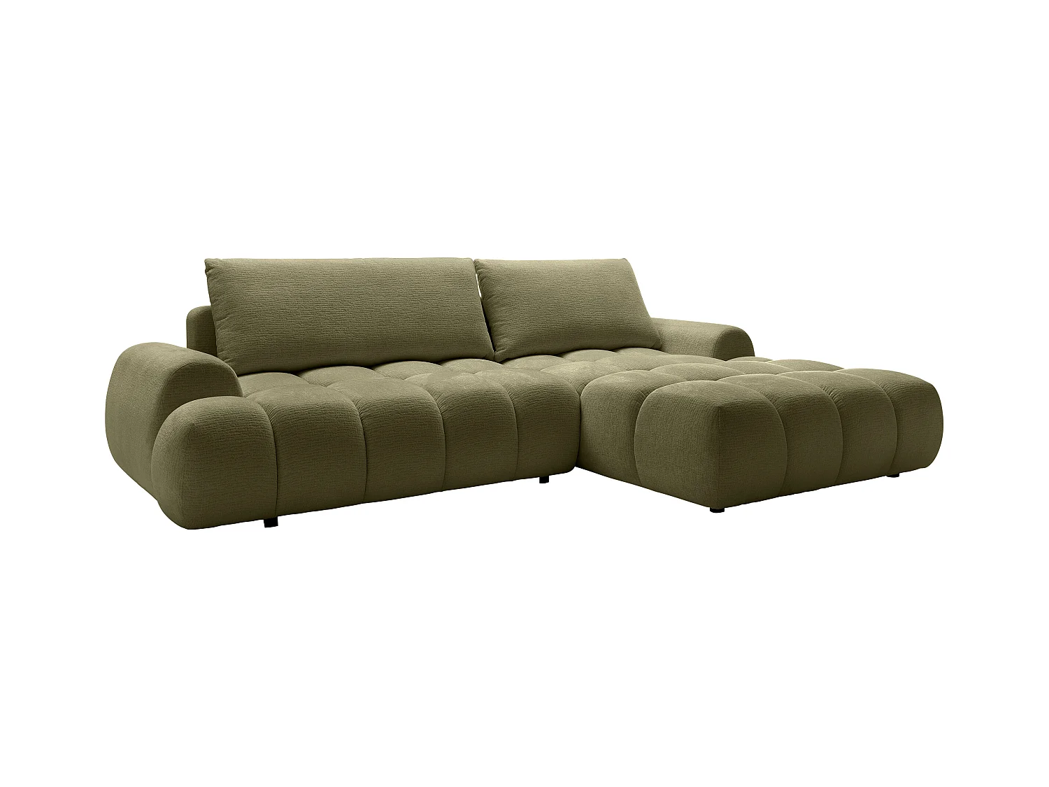 Canapé d'angle droit convertible en tissu chenille vert FARNETA