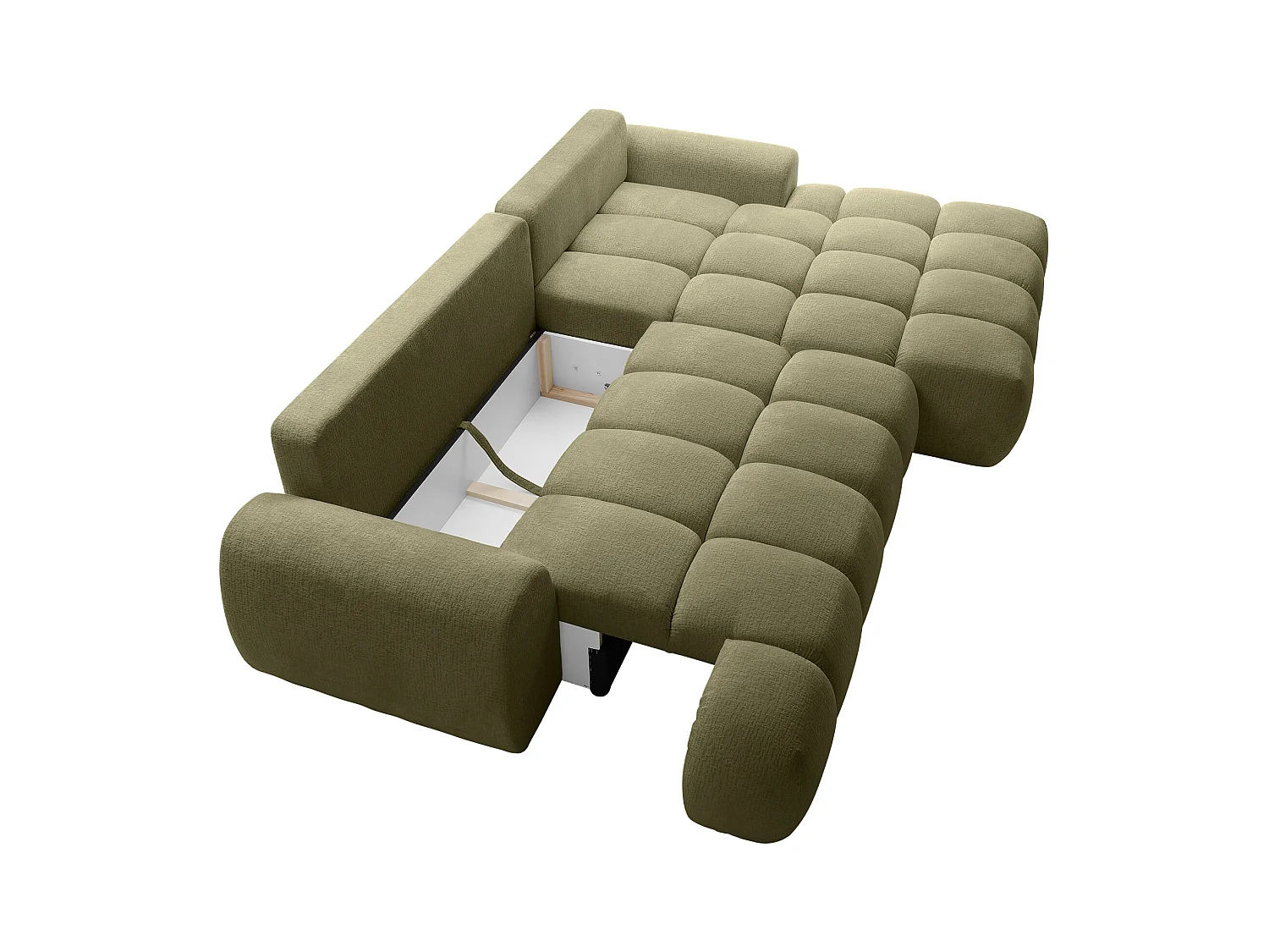 Canapé d'angle droit convertible en tissu chenille vert FARNETA