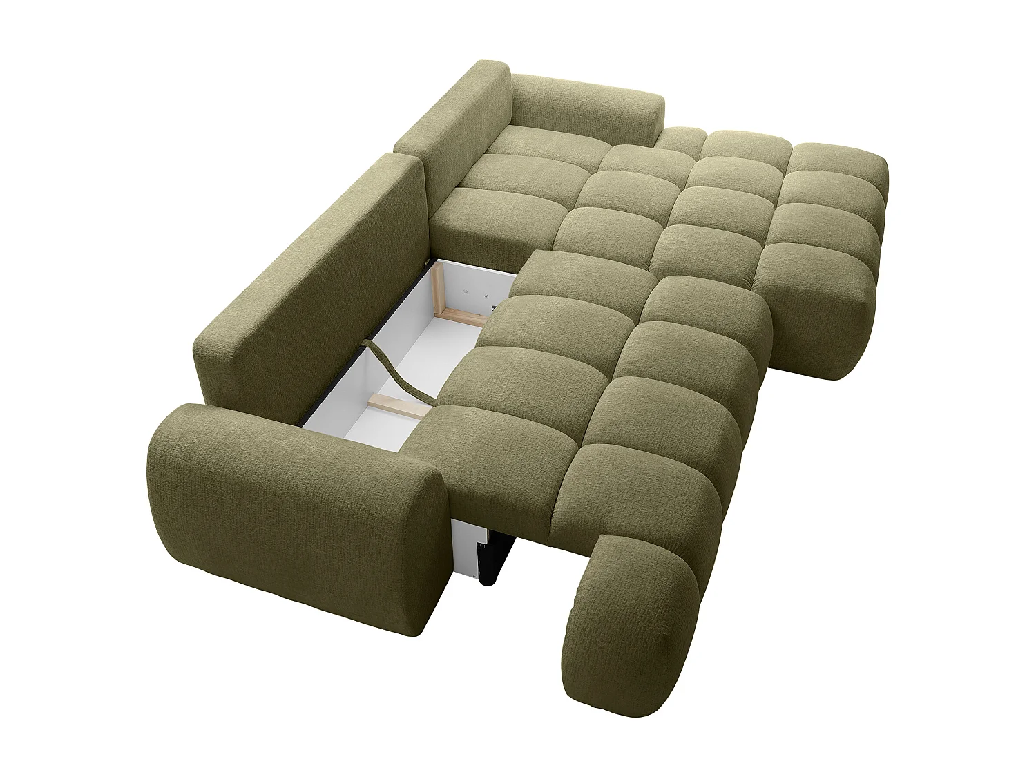 Højre hjørnesofa, der kan konverteres, i grønt chenille-stof FARNETA