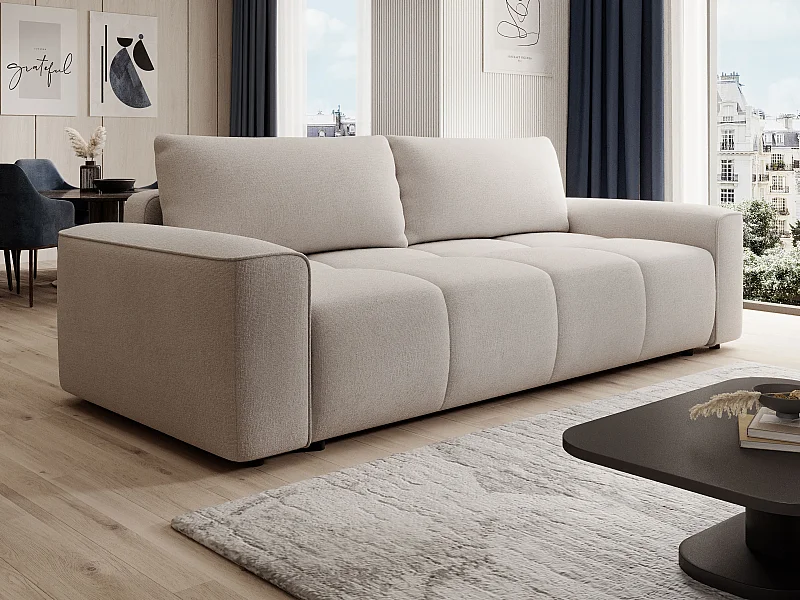 Canapé 4 places convertible en tissu texturé beige MINTURNO