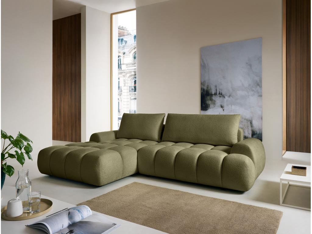 Ecksofa mit Schlaffunktion - Ecke links - Chenille - Grün - FARNETA günstig online kaufen